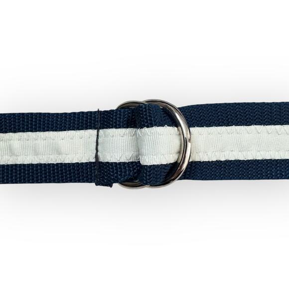 American VTG Y2K Blue and White Fabric Striped Belt with Metal Buckle - Picture 7 of 9